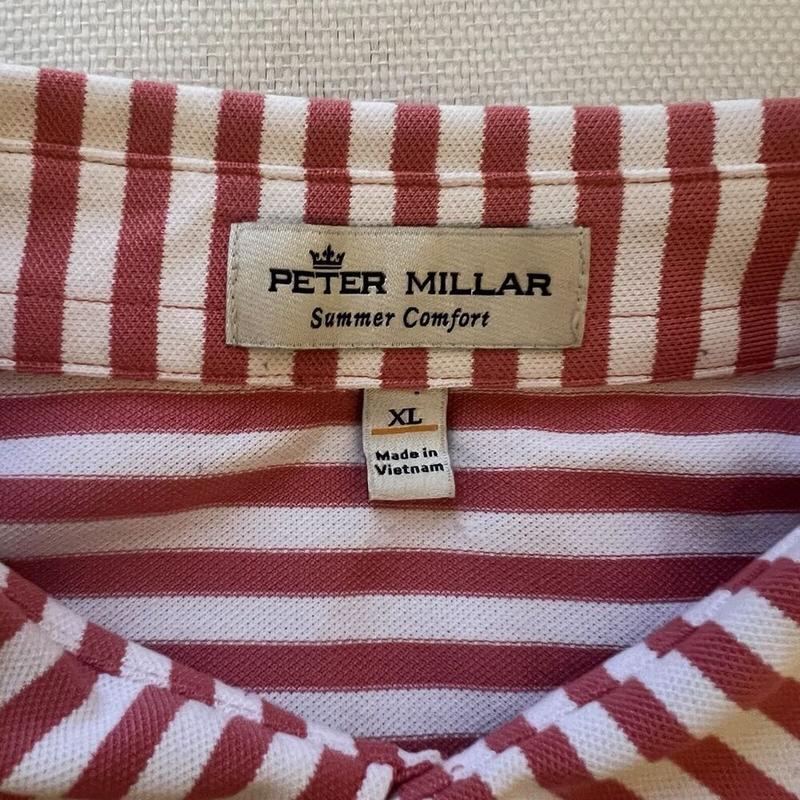 XL Red and White Striped Comfortable Summer Polo Golf Shirt by Peter Millar for Men