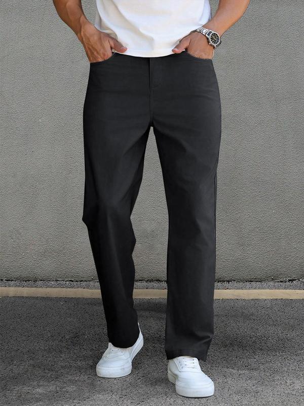 Men's Solid Button Pocket Straight Leg Pants, Regular Fit Casual Comfy Plain Trousers for Work Office Business Daily Menswear, Pants for Men, Men's Bottoms for All Seasons