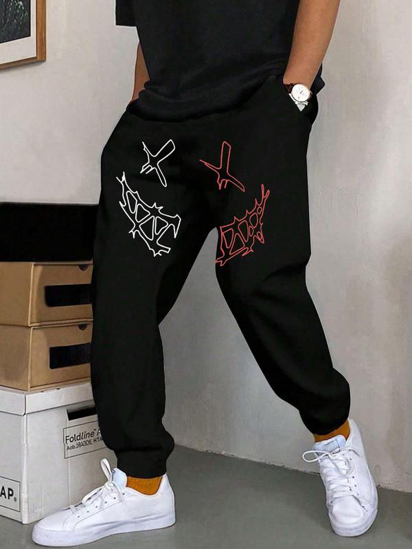 Men's Regular Fit Graphic Print Drawstring Waist Jogger Pants, Casual Comfy Pocket Sweatpants for Daily Wear, Fashion Men's Bottoms for Summer