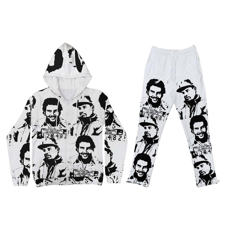 Pabllo Esc0bba Hip Hop Tracksuit, 2024 Hip Hop Streetwear Outfit, All Over Print Rep 1:1 Out Law Luxury Inspired Zipper and Sweatpant, Gift For Men Women