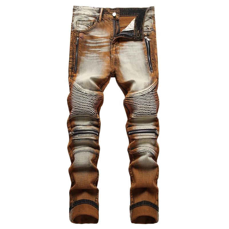 New And Style Stretch Hole Beggar Street Dyed Gradient Personality Fashion Denim Pants New Korean Men'S Casual Long Jeans