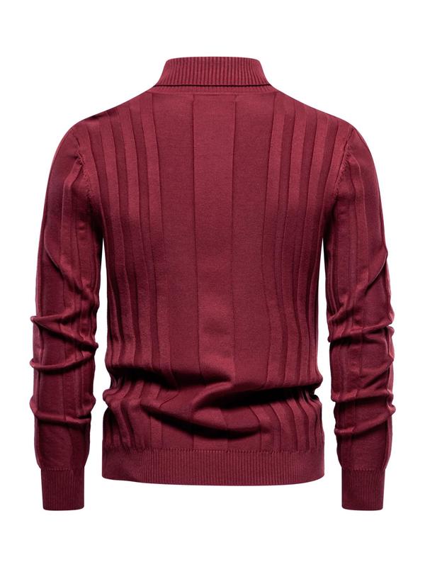 Men's Solid Turtleneck Sweater, Regular Fit Casual Long Sleeve Jumper for Fall & Winter, Men's Knitwear for Daily Wear Knitted Sweater