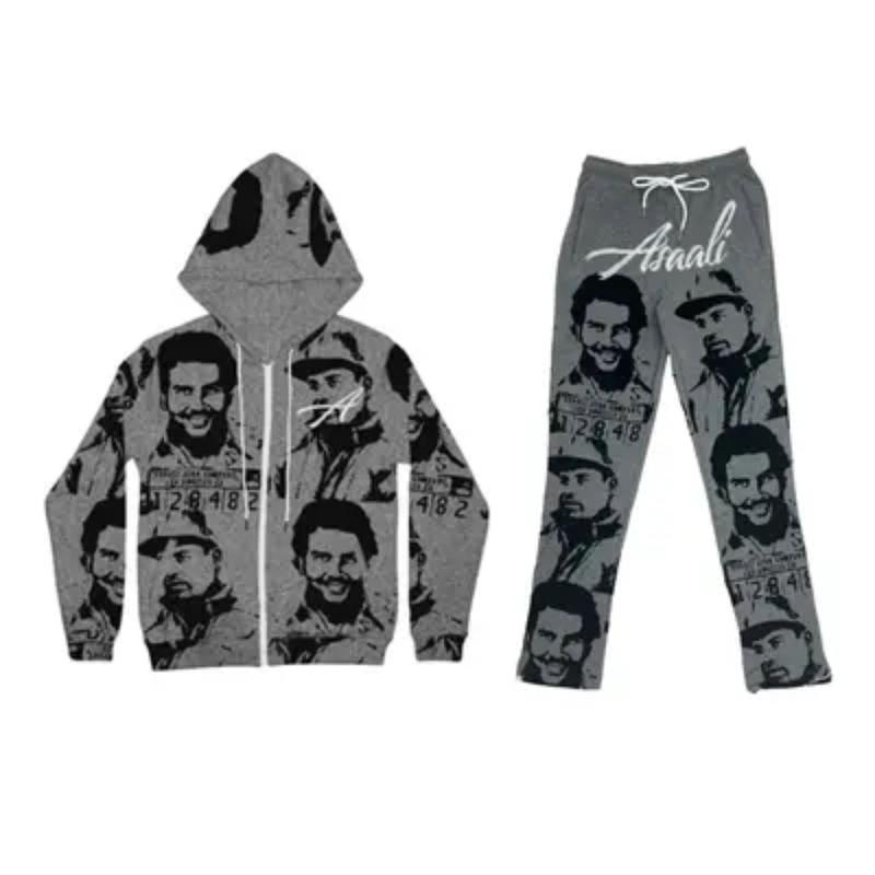 Pabllo Esc0bba Hip Hop Tracksuit, 2024 Hip Hop Streetwear Outfit, All Over Print Rep 1:1 Out Law Luxury Inspired Zipper and Sweatpant, Gift For Men Women