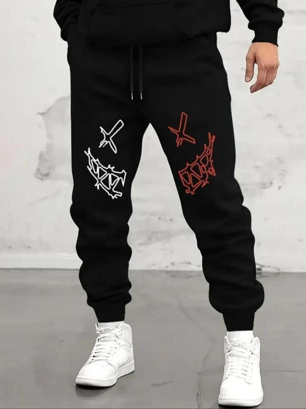 Men's Regular Fit Graphic Print Drawstring Waist Jogger Pants, Casual Comfy Pocket Sweatpants for Daily Wear, Fashion Men's Bottoms for Summer