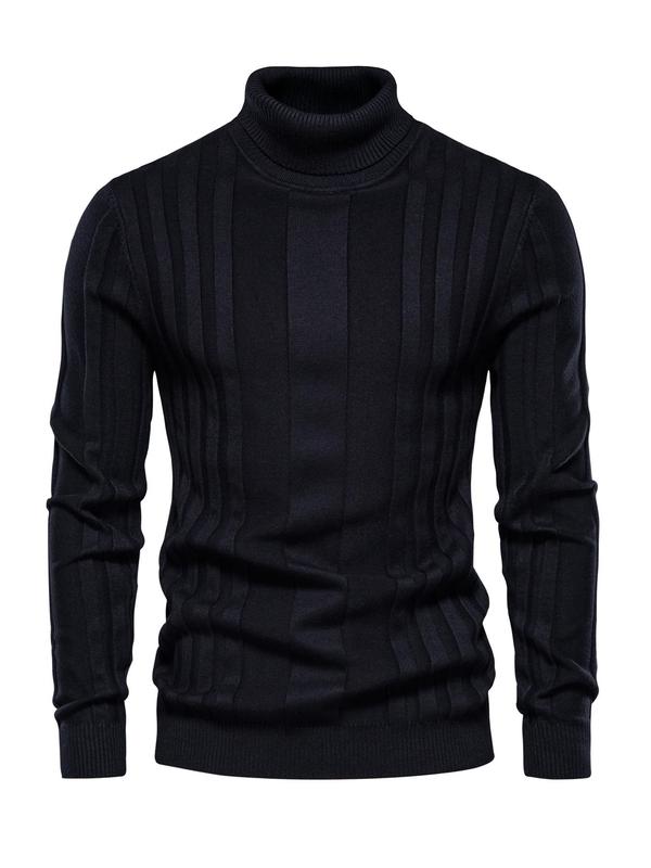 Men's Solid Turtleneck Sweater, Regular Fit Casual Long Sleeve Jumper for Fall & Winter, Men's Knitwear for Daily Wear Knitted Sweater