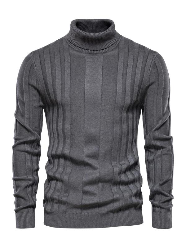 Men's Solid Turtleneck Sweater, Regular Fit Casual Long Sleeve Jumper for Fall & Winter, Men's Knitwear for Daily Wear Knitted Sweater