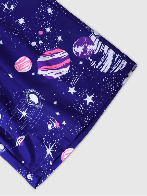 Men's Loose Planet  Print Drawstring Waist Shorts, Casual Elastic Waist Pocket Track Shorts for Daily Wear, Men's Bottoms for All Seasons