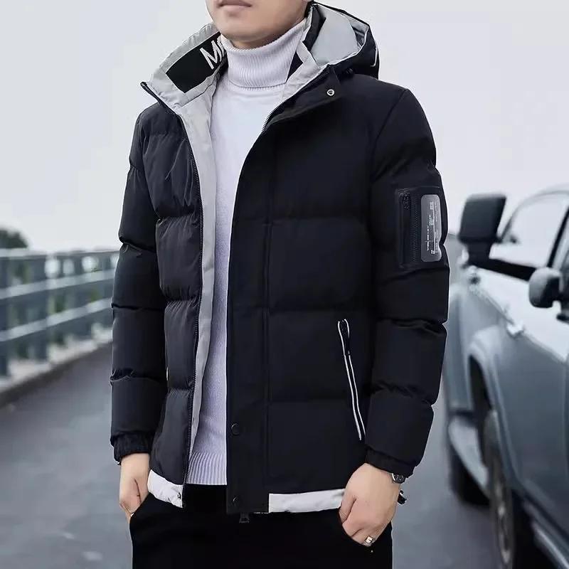 Men's Casual Trendy Cotton-Padded Jacket Thickened Warm Stand Collar Hooded Puffer Jacket Wholesale Down Cotton-Padded Coat