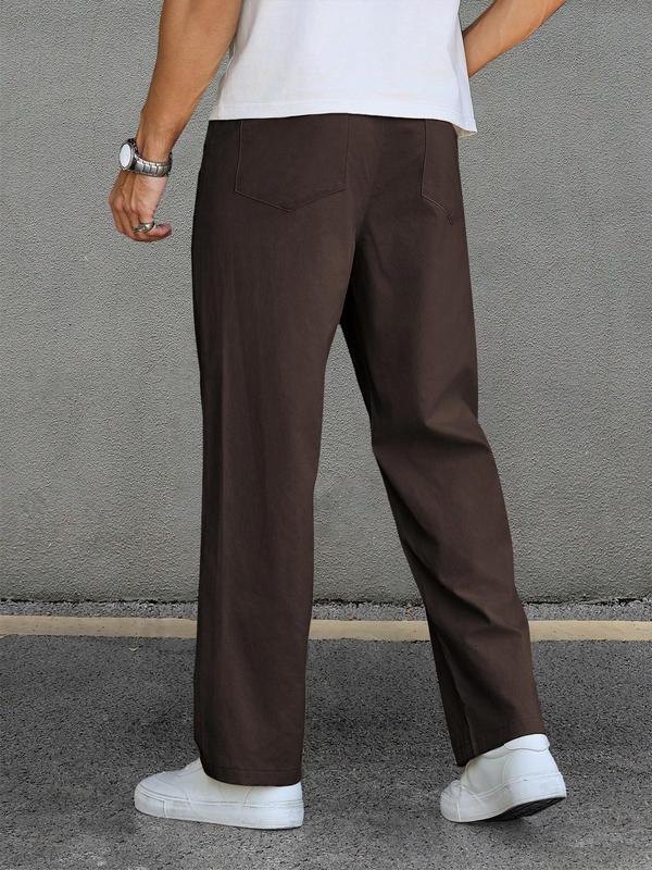 Men's Solid Button Pocket Straight Leg Pants, Regular Fit Casual Comfy Plain Trousers for Work Office Business Daily Menswear, Pants for Men, Men's Bottoms for All Seasons