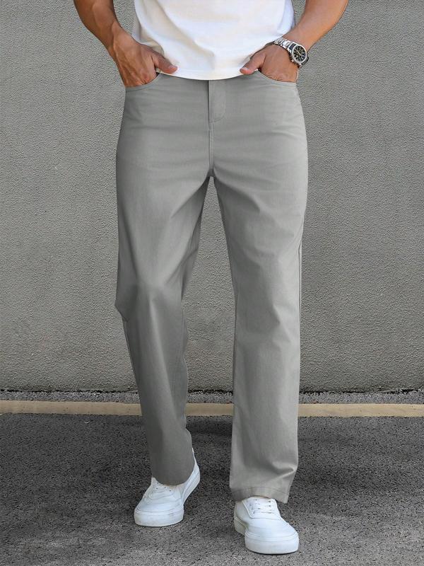 Men's Solid Button Pocket Straight Leg Pants, Regular Fit Casual Comfy Plain Trousers for Work Office Business Daily Menswear, Pants for Men, Men's Bottoms for All Seasons