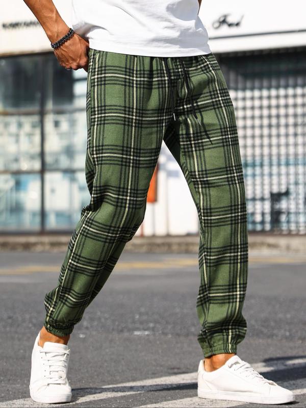 Men's Plaid Print Drawstring Waist Jogger Pants, Regular Fit Casual Comfy Pocket Trousers for Daily Wear, Men's Bottoms for All Seasons