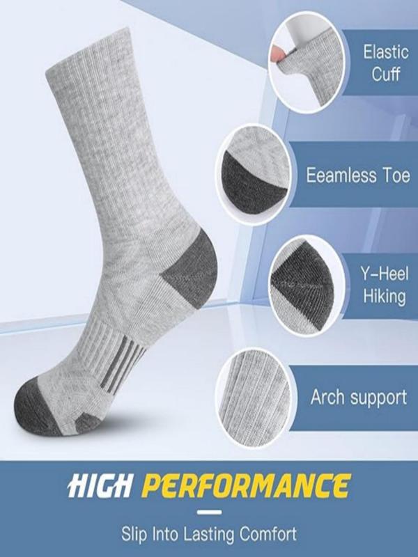 Men's 6 Pairs Patchwork Crew Socks, Casual Soft Comfortable Breathable Socks for All Seasons, Athletic Running Socks for Men