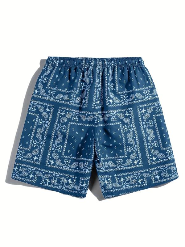 Men's Paisley Print Drawstring Waist Shorts, Casual Comfy Regular Fit Beach Shorts for Summer, Summer Outfits, Men's Bottoms for Daily Wear