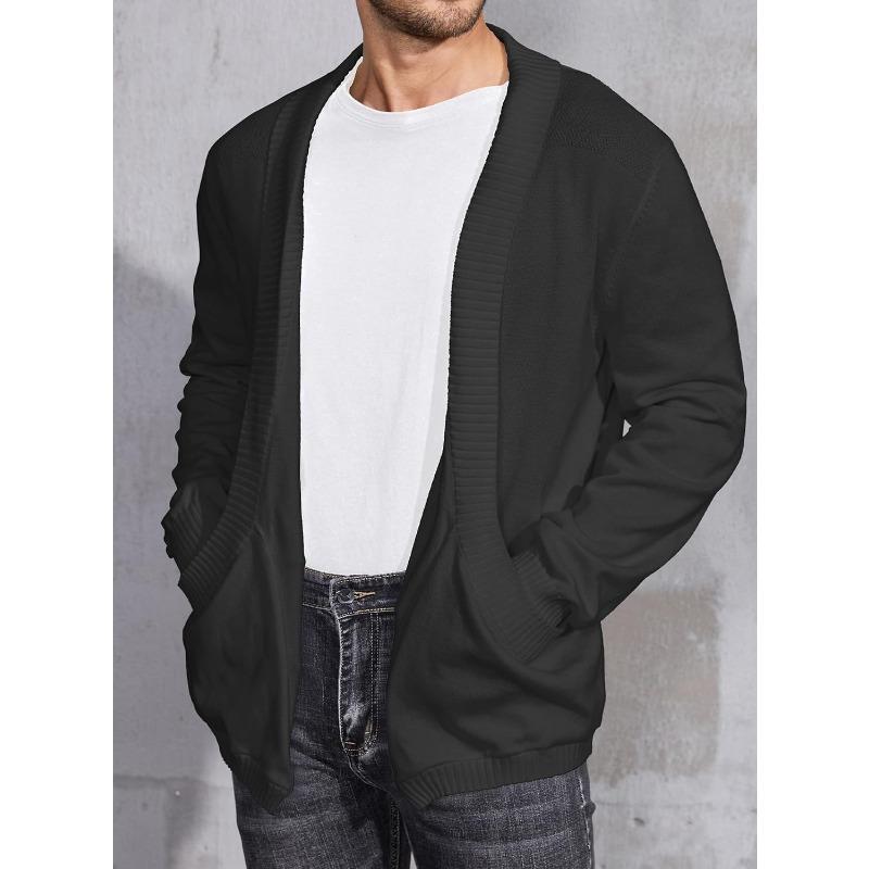 Men's Shawl Collar Long Sleeve Cardigan Knit Open Front with Pockets knitwear top fitted plain Casual Classic knit sweater knitted cardigans sleeve cardigan