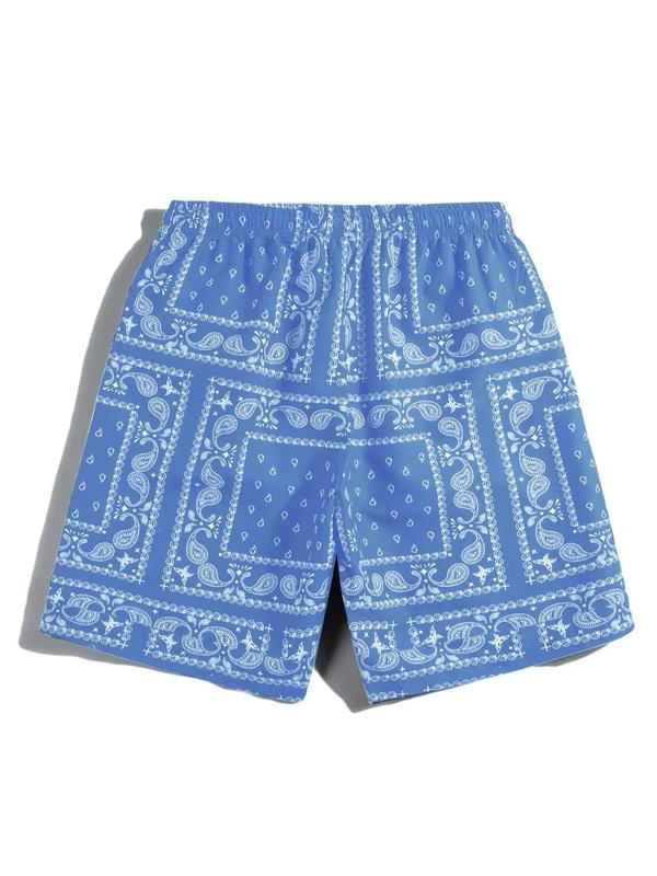 Men's Paisley Print Drawstring Waist Shorts, Casual Comfy Regular Fit Beach Shorts for Summer, Summer Outfits, Men's Bottoms for Daily Wear