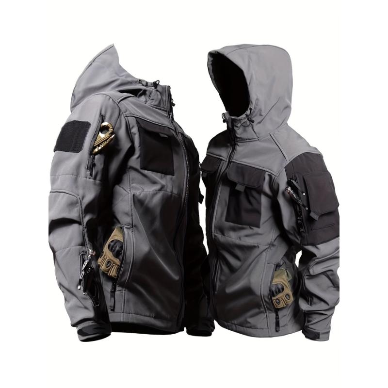 Men's Casual 2-Piece Outdoor Outfit, Men's Multi-Pocket Hooded Zip-Up Jacket, Windproof Waterproof Cargo Pants