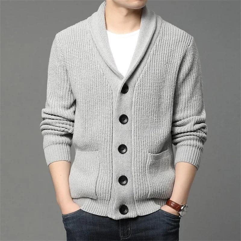 Army green cardigan men button-up sweater autumn winter knitted coat thick warm casual solid streetwear men's fashion clothing