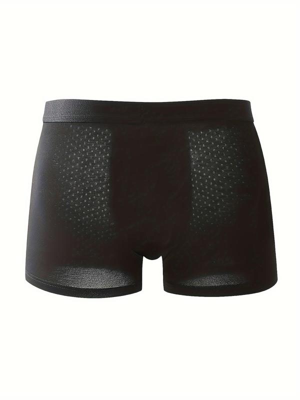 Men's Solid Color Ice Silk Mesh Boxer Brief, Breathable Comfortable Underwear for Daily Wear, Casual Men's Underwear for All Seasons