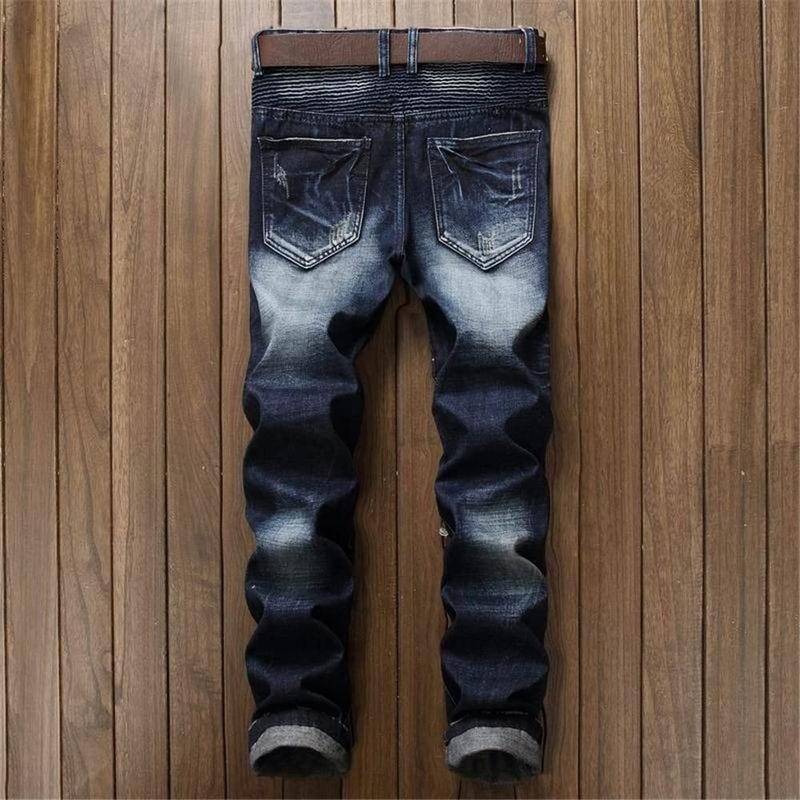 Men's Fashion Biker Classic Distressed Straight Slim Fit Designer Jeans For Men Denim Pants