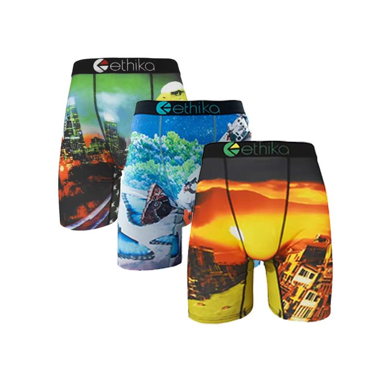 3Pcs ETHIKA Sexy Printed Men Underwear Boxer Shorts Underpants Breathable Man Panties Lingeries Plus Size Boxer Briefs Menswear