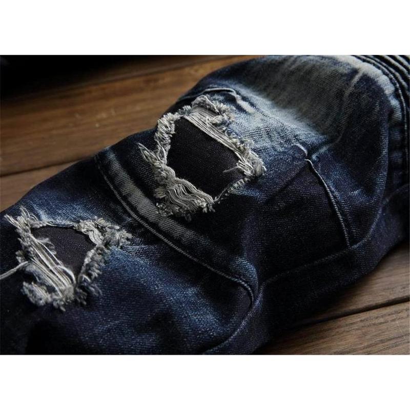 Men's Fashion Biker Classic Distressed Straight Slim Fit Designer Jeans For Men Denim Pants