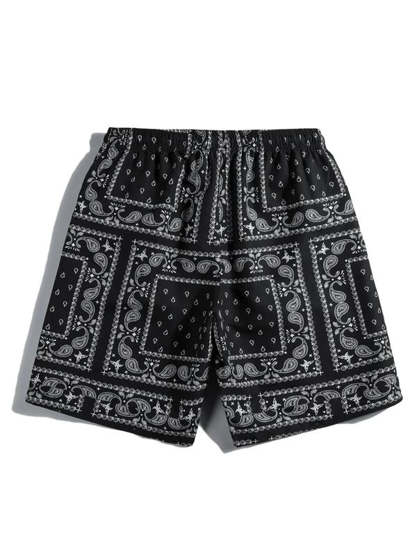 Men's Paisley Print Drawstring Waist Shorts, Casual Comfy Regular Fit Beach Shorts for Summer, Summer Outfits, Men's Bottoms for Daily Wear