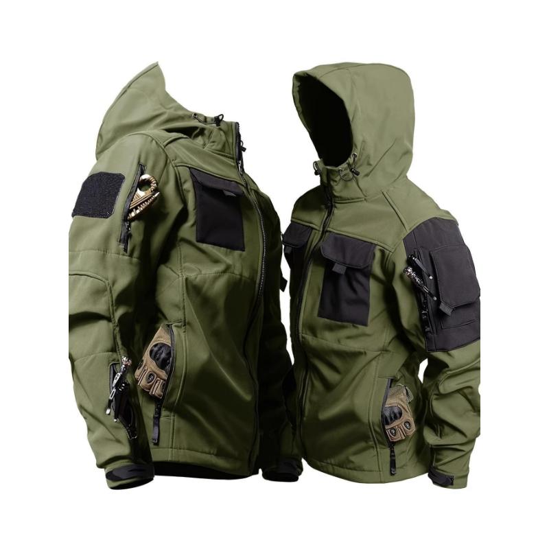 Men's Casual 2-Piece Outdoor Outfit, Men's Multi-Pocket Hooded Zip-Up Jacket, Windproof Waterproof Cargo Pants