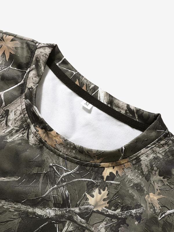 Men's Camo & Letter Print Round Neck Sweatshirt, Loose Casual Long Sleeve Crew Neck Pullover for Fall & Winter, Fashion Men's Top for Daily Wear