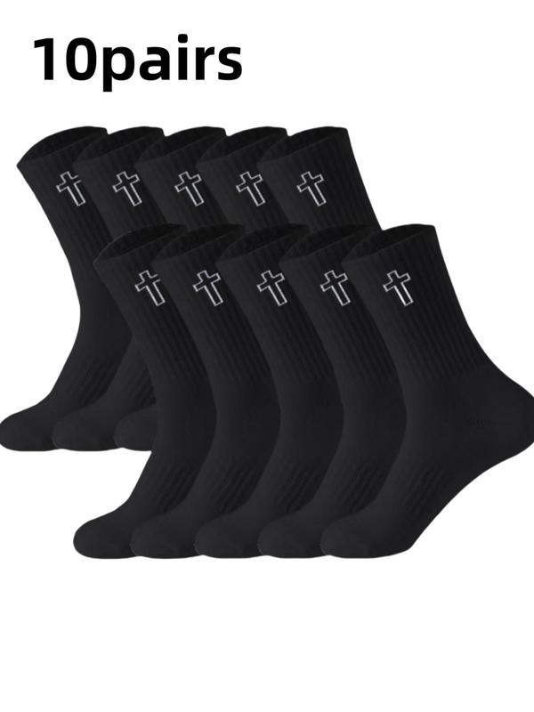 Men's Cross Print Crew Socks, Casual Moisture Wicking Mid Tube Socks, Soft Comfy Breathable Socks for All Seasons Daily Wear