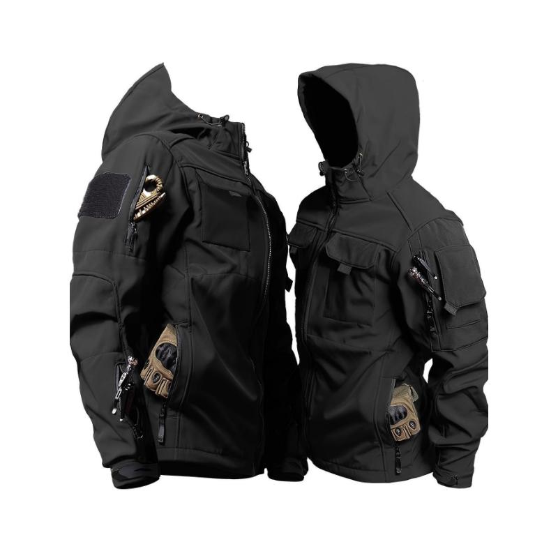 Men's Casual 2-Piece Outdoor Outfit, Men's Multi-Pocket Hooded Zip-Up Jacket, Windproof Waterproof Cargo Pants