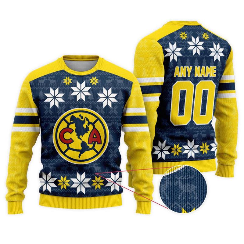 LIGA MX Club America Christmas Ugly Sweater - ST2401: Spread Festive Cheer with Unique Design for Holiday Fun! Classic Fabric