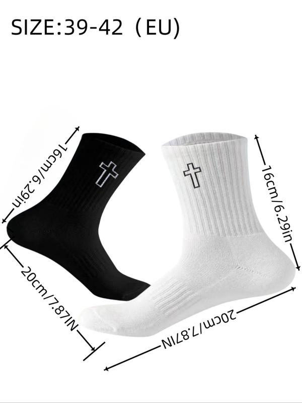 Men's Cross Print Crew Socks, Casual Moisture Wicking Mid Tube Socks, Soft Comfy Breathable Socks for All Seasons Daily Wear