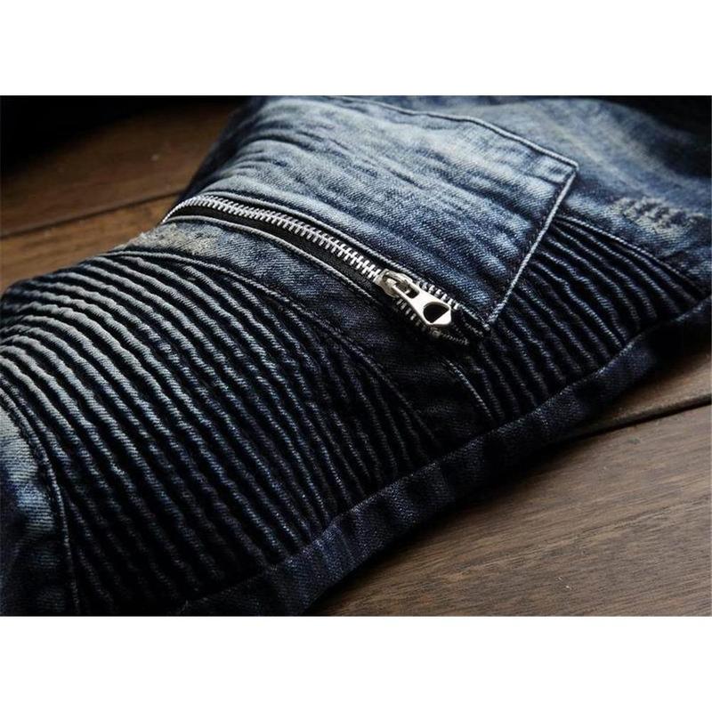 Men's Fashion Biker Classic Distressed Straight Slim Fit Designer Jeans For Men Denim Pants