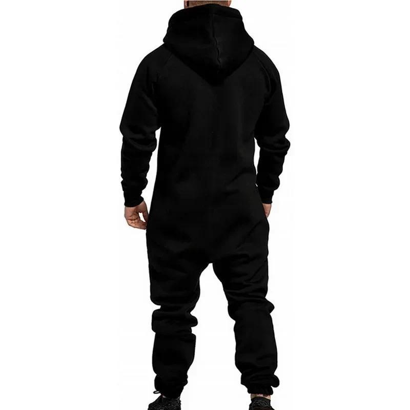 Mens Onesie Jumpsuit Pajamas Long Sleeve Sweatpants Pure Color Splicing Autumn Winter Casual Hoodie Male Zipper Jumpsuit