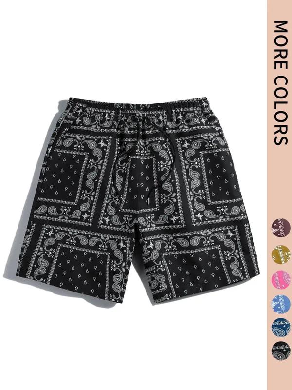 Men's Paisley Print Drawstring Waist Shorts, Casual Comfy Regular Fit Beach Shorts for Summer, Summer Outfits, Men's Bottoms for Daily Wear