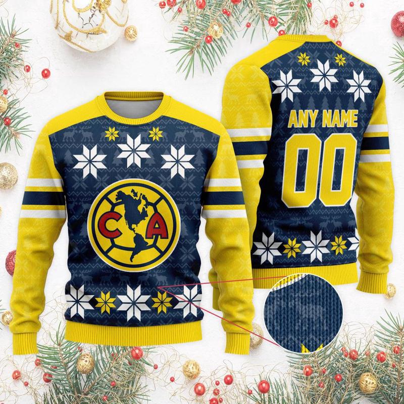 LIGA MX Club America Christmas Ugly Sweater - ST2401: Spread Festive Cheer with Unique Design for Holiday Fun! Classic Fabric