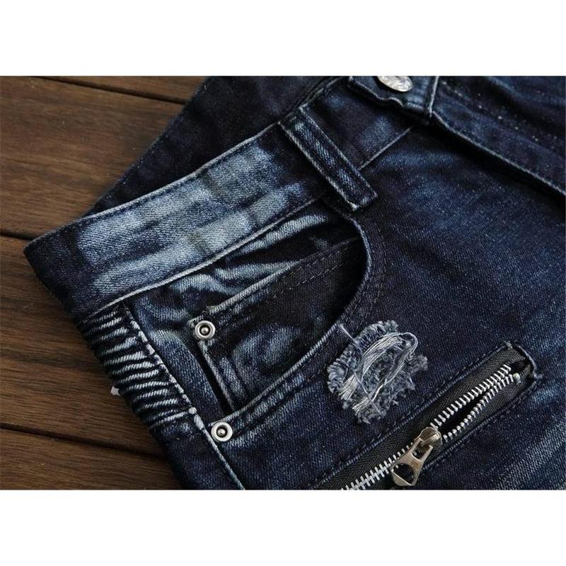 Men's Fashion Biker Classic Distressed Straight Slim Fit Designer Jeans For Men Denim Pants