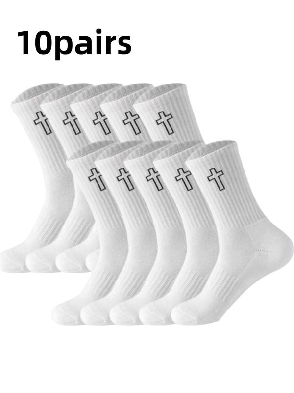 Men's Cross Print Crew Socks, Casual Moisture Wicking Mid Tube Socks, Soft Comfy Breathable Socks for All Seasons Daily Wear