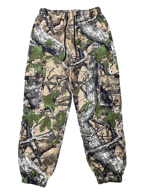 Men's All Over Plants Print Pocket Pants, Regular Fit Casual Comfy Trousers for Spring & Fall, Men's Bottoms for Daily Wear