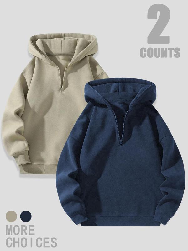 Men's Solid Drop Shoulder Half Zip Up Thermal Lined Hoodie, Fashion Casual Menswear Regular Fit Hooded Sweatshirt for Daily Outdoor Wear, Men's Tops for Fall & Winter