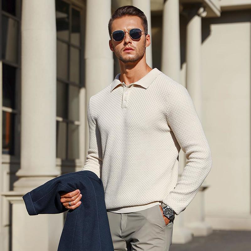 Zaitun Mens Long Sleeve Knit Polo Shirts Casual Lightweight Collared Sweater knit  jumpers unisex sweater zaitun men warm outerwear