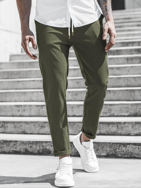 Men's Solid Slant Pocket Drawstring Waist Pants, Regular Fit Casual Comfy Jogger Pants for Daily Wear, Men's Trousers for All Seasons