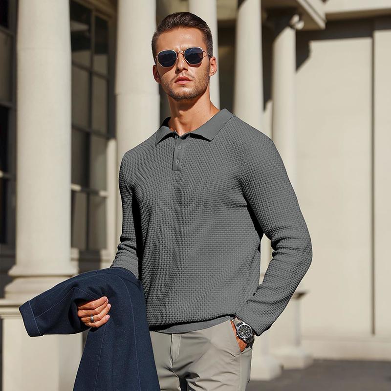 Zaitun Mens Long Sleeve Knit Polo Shirts Casual Lightweight Collared Sweater knit  jumpers unisex sweater zaitun men warm outerwear