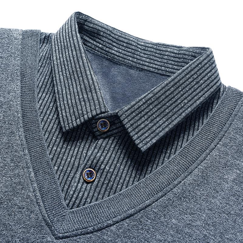 Male Fleece Polo Shirt Men's Pullover Autumn Winter T-shirt Collar Sweaters Cold Blouse Navy Blue Khaki Korean Clothing