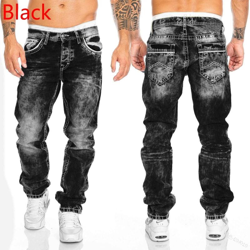 Ripped Patchwork Jeans Skinny Wash Pencil Denim Straight Pants Distressed Ankle Length Punk Style Hip Hop Loose Fit Pockets