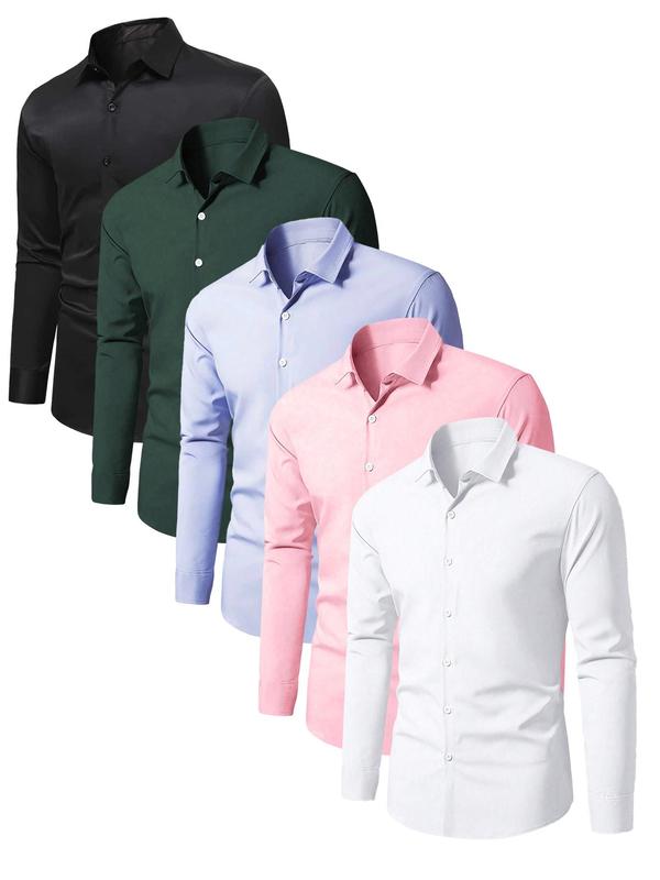 Men's Solid Long Sleeve Button Front Shirt, Business Formal Shirt for Work Office, Menswear for All Seasons Top