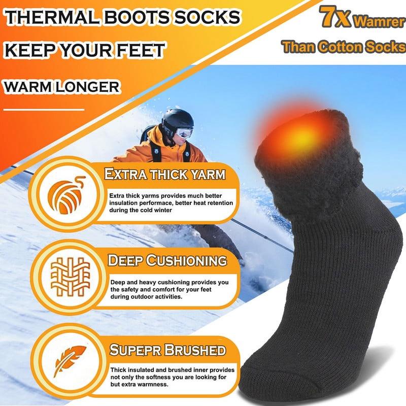 3 Pairs Winter Thermal Heated Socks for Men Warm Winter Ski Thick Boot Insulated Wool Socks for Cold Weather Size 9-13