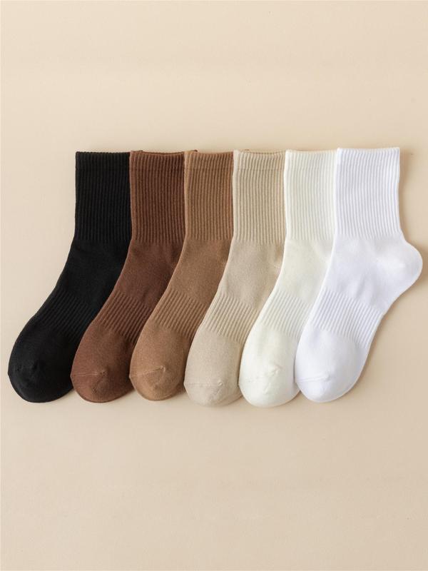 Men's 6 Pairs Stylish Solid Knit Crew Socks, Fashion Casual Anti-slip Plain Mid-calf Socks for Daily Wear, Bf Gift Basket, Men Socks Multipack for All Seasons, Menswear