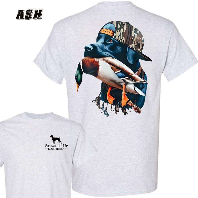 Straight Up Southern Labrador T-Shirt - Labrador with Duck Hunting Gear Graphic , Perfect for Outdoor and Hunting Enthusiasts , Comfortable Unisex Fit , High-Quality Cotton Fabric , Ideal for Casual Wear Menswear Classic Crewneck Underwear Streetwear