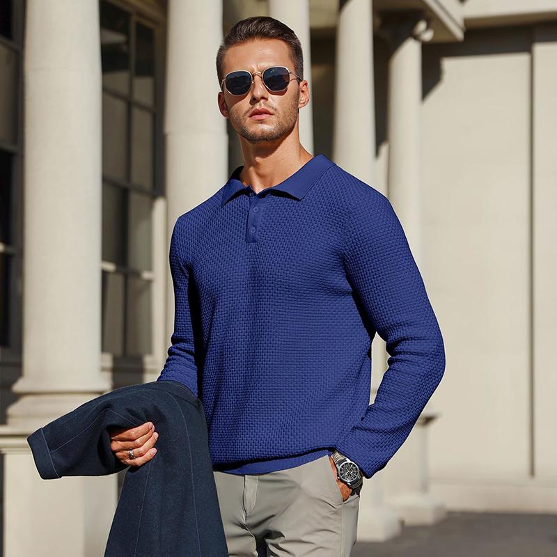 Zaitun Mens Long Sleeve Knit Polo Shirts Casual Lightweight Collared Sweater knit  jumpers unisex sweater zaitun men warm outerwear